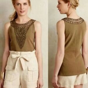 Anthropologie Postmark Aicha Embellished Tank Top Olive Green Size XL